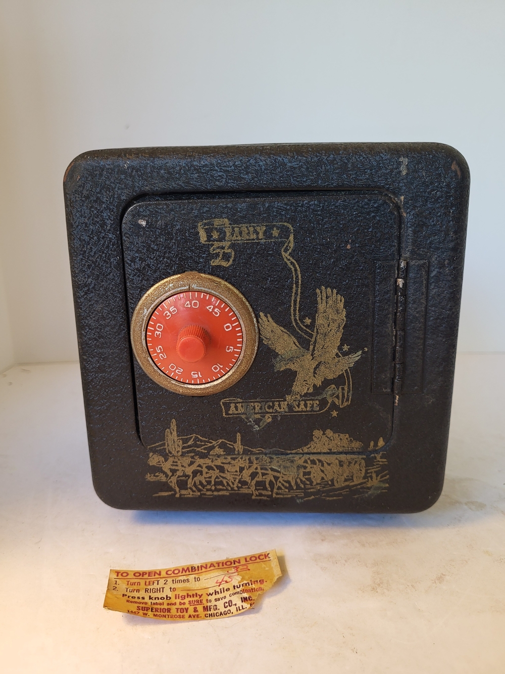 Vintage 1960s Early American Toy Safe with Combination Tag
